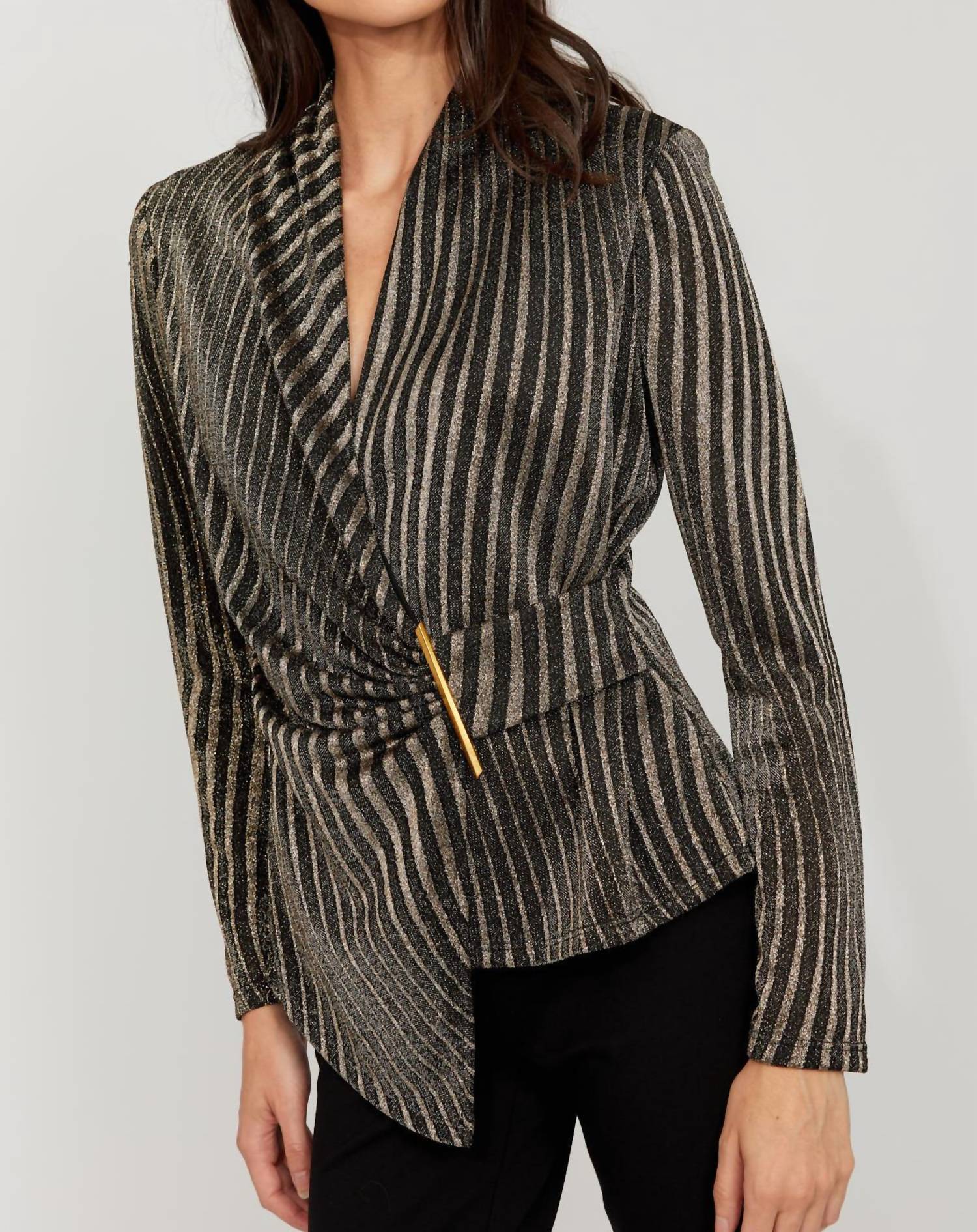 Frank Lyman - Metallic Ruched Knit Top