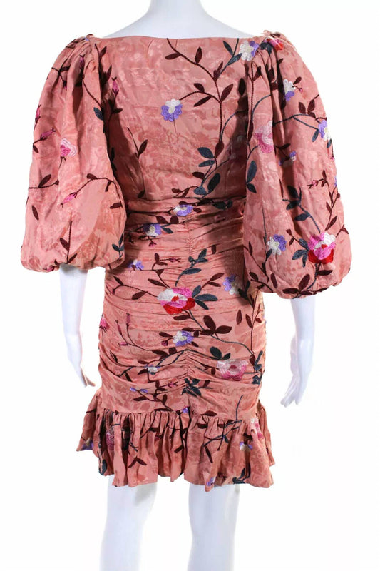 Bytimo - RUCHED FLORAL EMBROIDERED JACQUARD DRESS