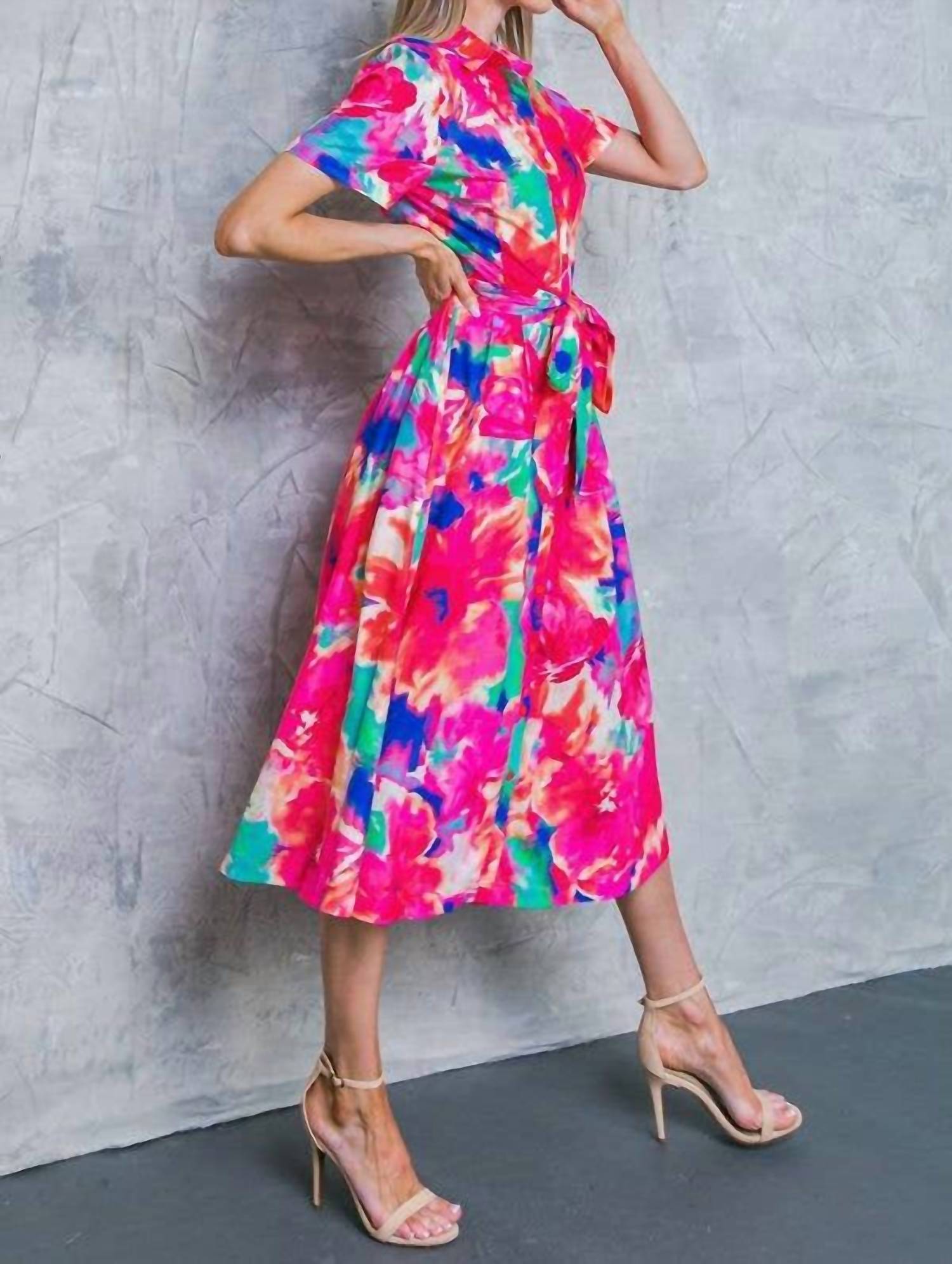 FLYING TOMATO Escape To Paradise Midi Dress in red blue - women's dress - view 6