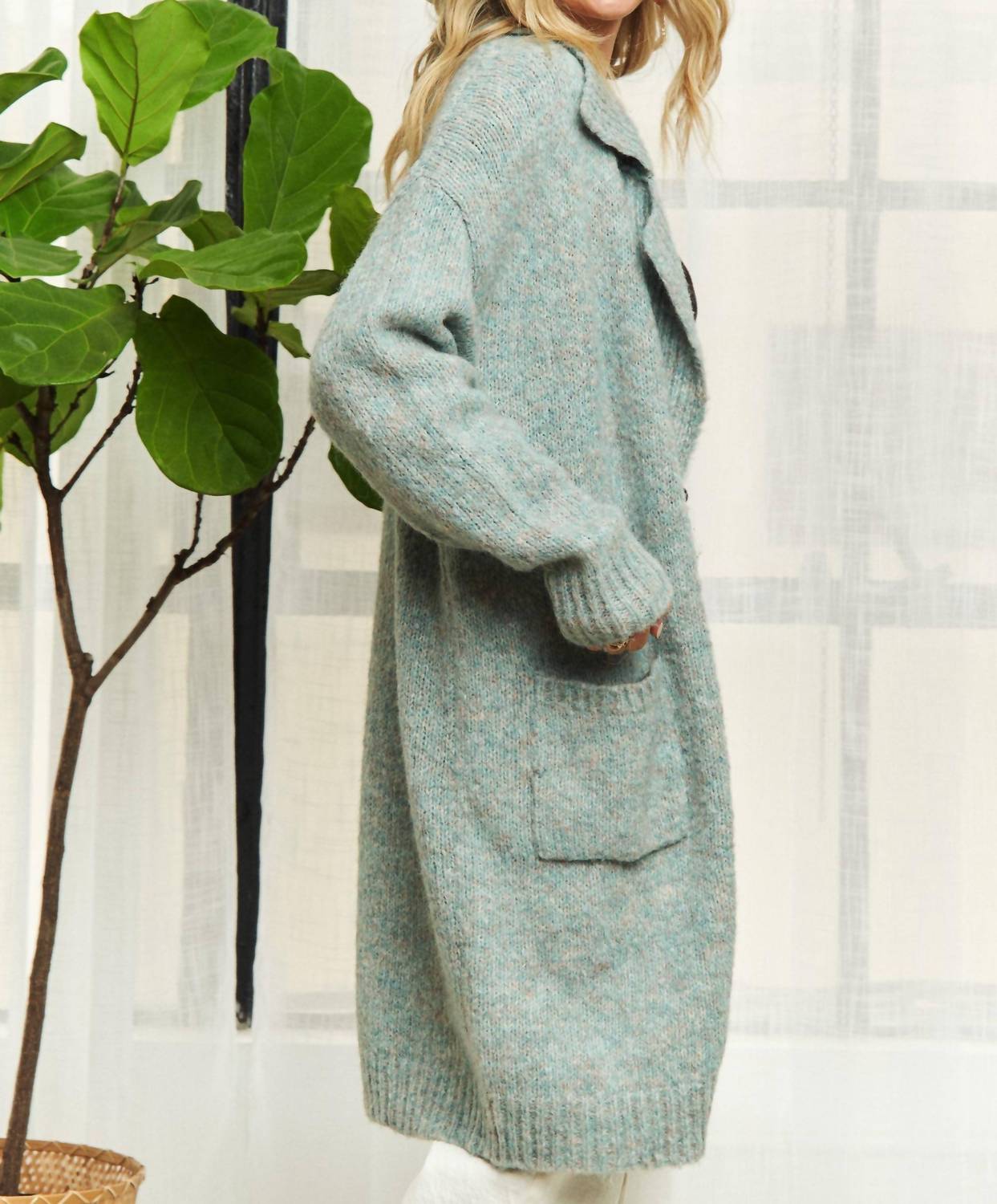 Madelyn Long Sleeve Sweater Pocket Cardigan Top in blue - women's sweater - alternate view