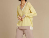 Autumn Cashmere Color Block V Sweater in banana combo - women's sweater - detail view