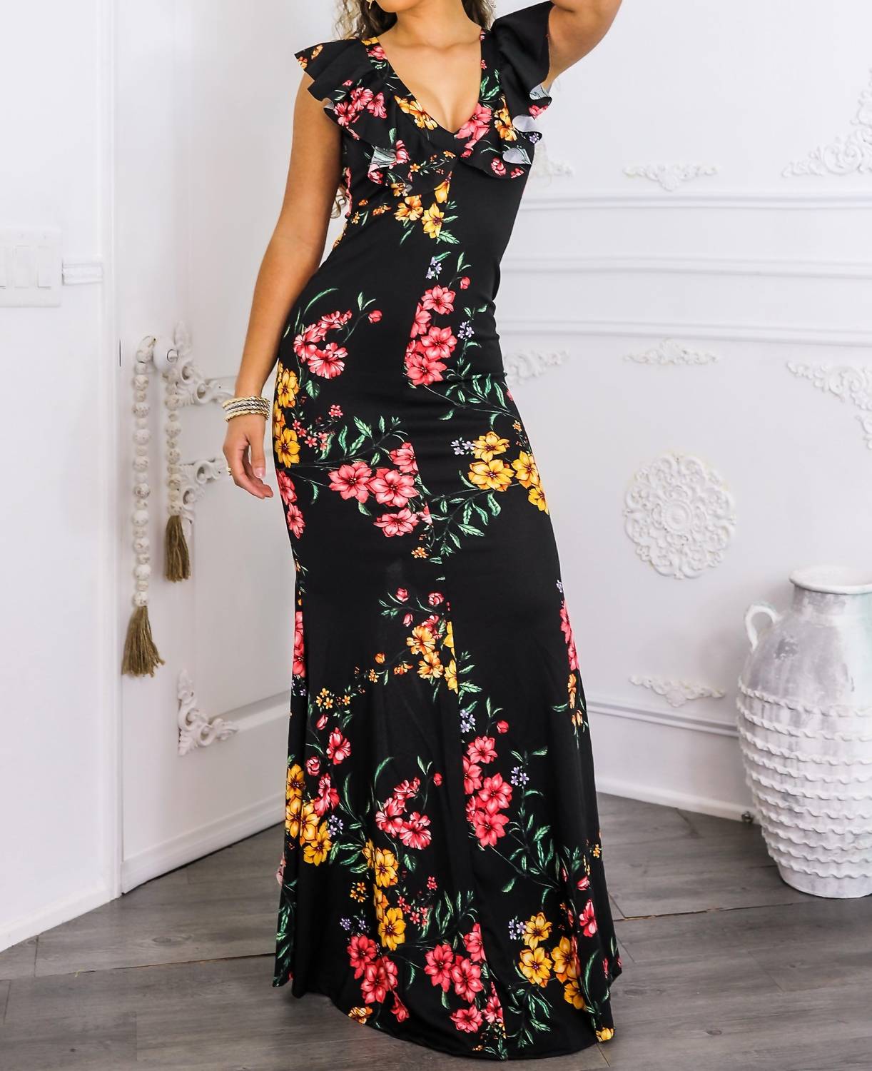Surelymine - Two-way Floral Ruffle Maxi Dress