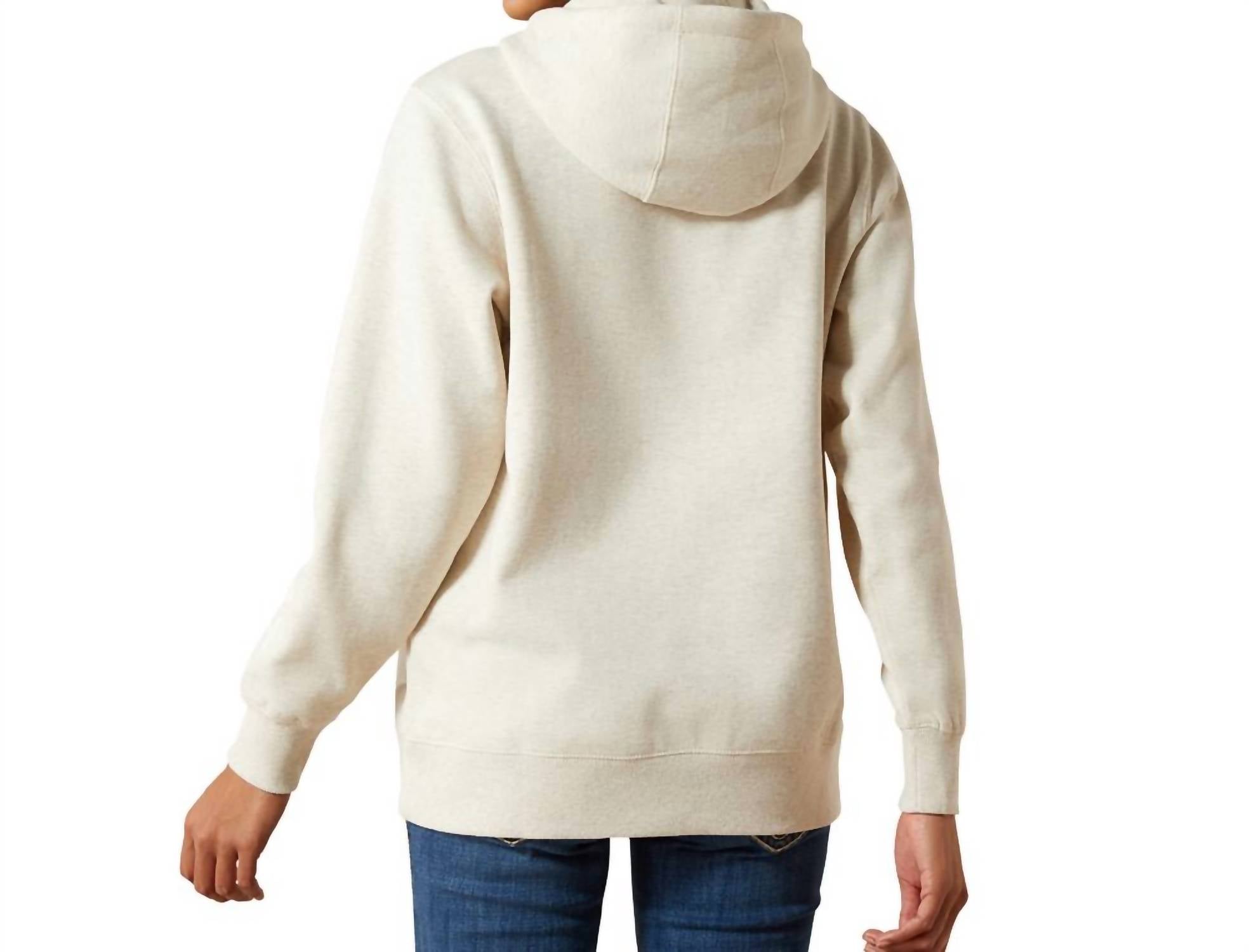 ARIAT Women's Logo Hoodie in oatmeal - women's top - detail view