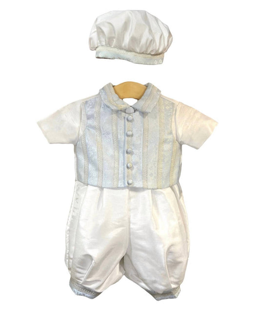 L'Pety Canar - Boy's 2pc Shantung Knickers Short Sleeve With Blue Detail With Barret