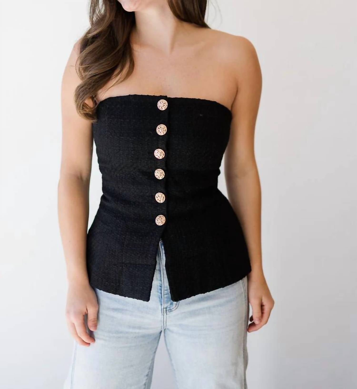 French Connection - Structured Tweed Strapless Top