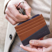 D.W.Y.T. Men's Le Vitamine Card Holder in brown blue - men's accessory - detail view