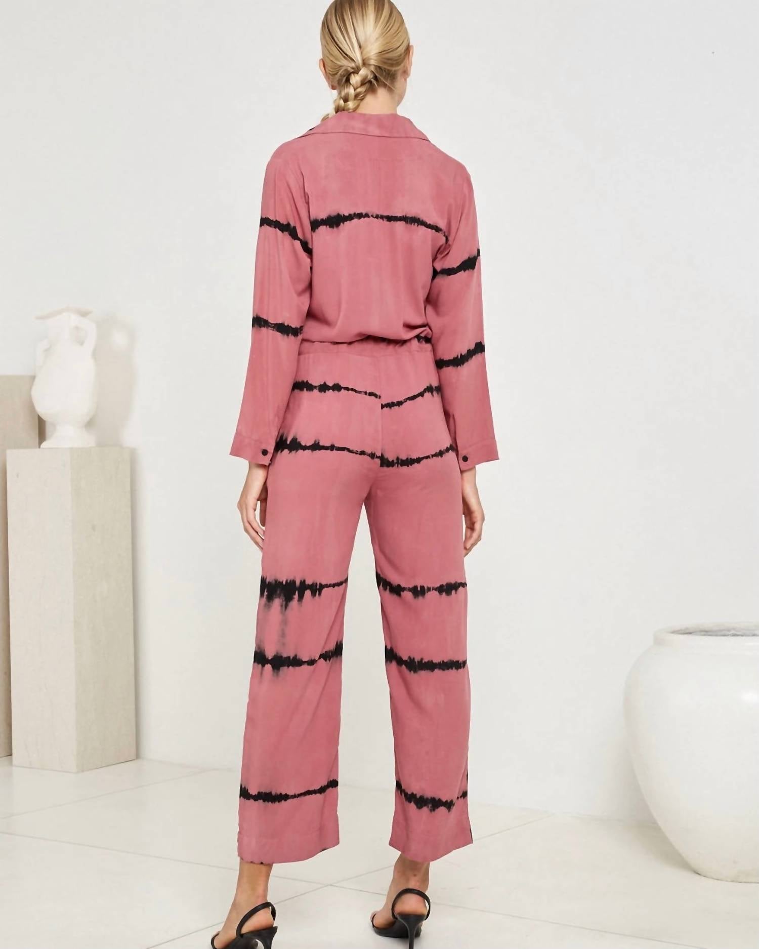 S/W/F Women's Relaxed Jumpsuit in mulberry tie dye - women's pants - detail view