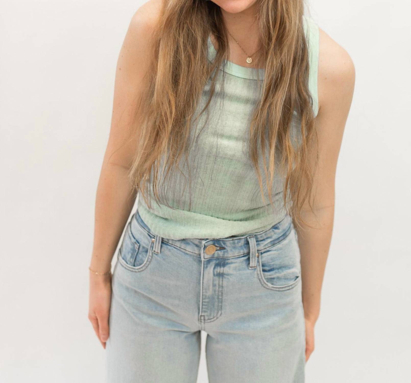 PROJECT SOCIAL T Cooper Sweater Rib Tank Top in mint - women's tank top