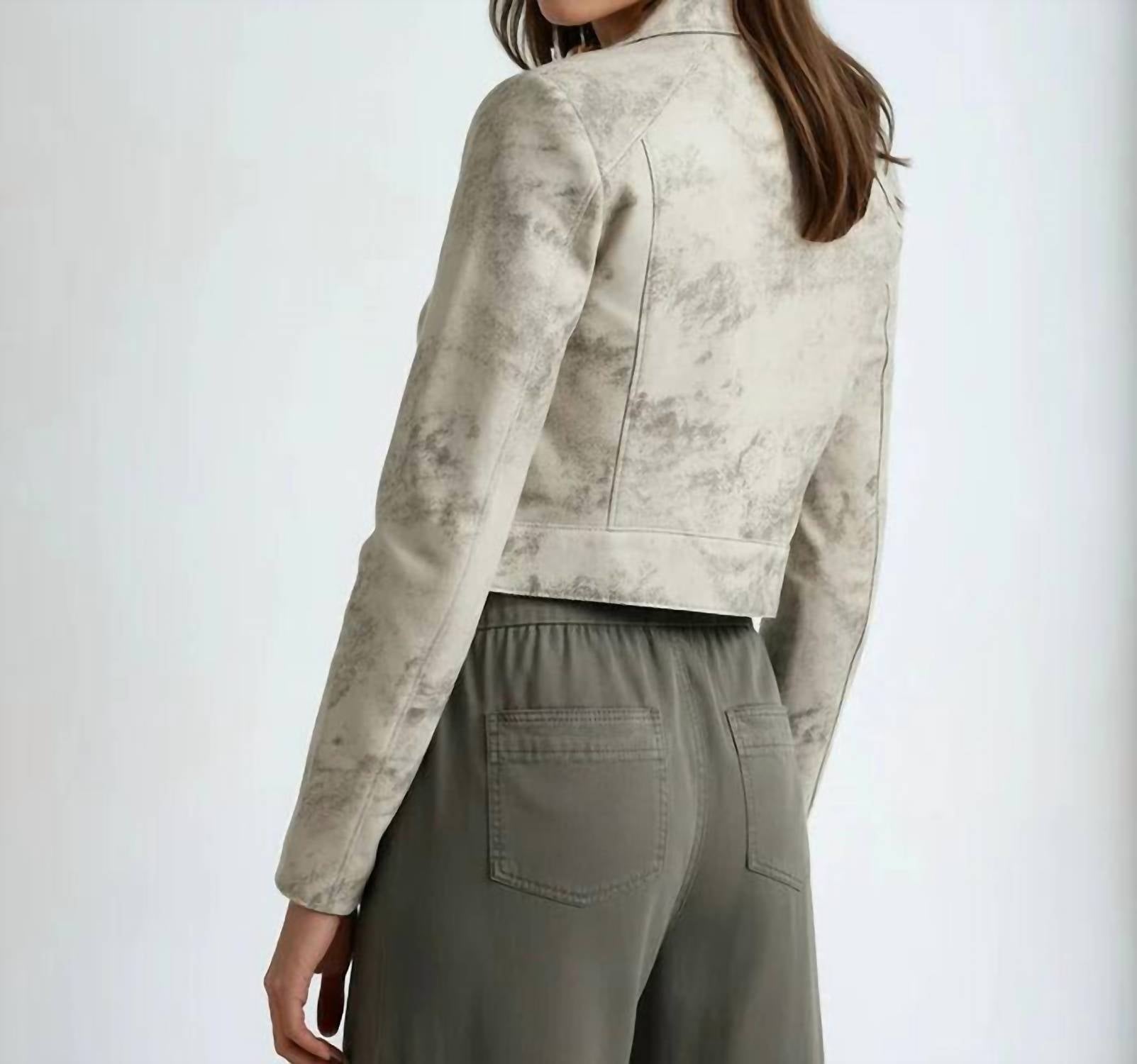 Marrakech Bowery Distressed Suede Moto Jacket in wisteria - women's jacket - alternate view