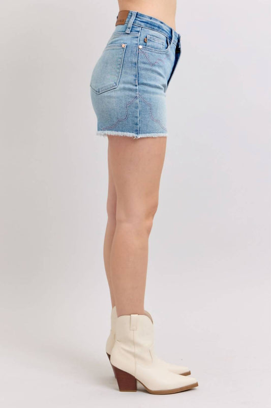 Judy Blue - High Waist Western Embroidery Cut Off Denim Shorts