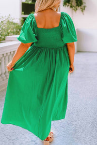 Little Daisy Closet - Women's Madison Ruched Front Puff Sleeve Plus Size Long Dress