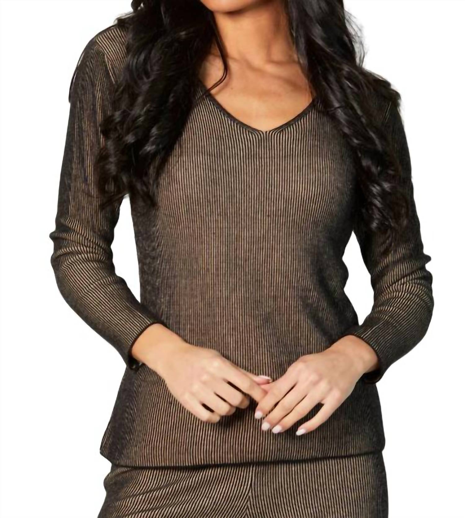 Two Tone Ribbed V-Neck Top