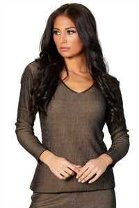 Two Tone Ribbed V-Neck Top