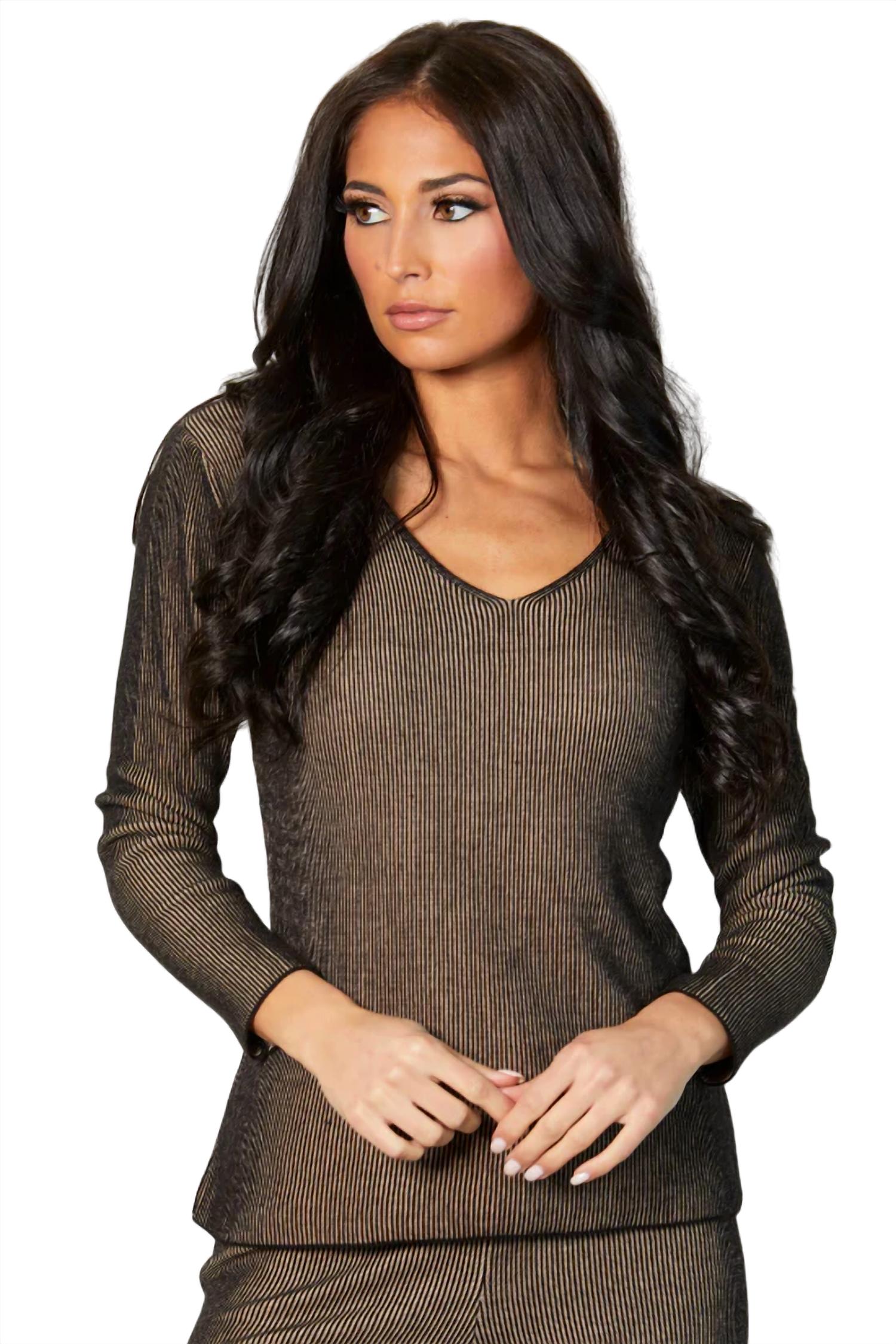 Two Tone Ribbed V-Neck Top