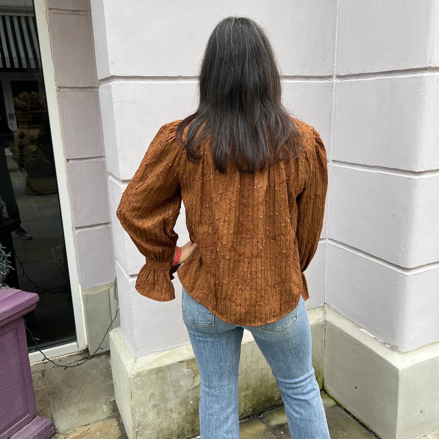 Voy - Button Detailed Sequin And Embroidered Blouse