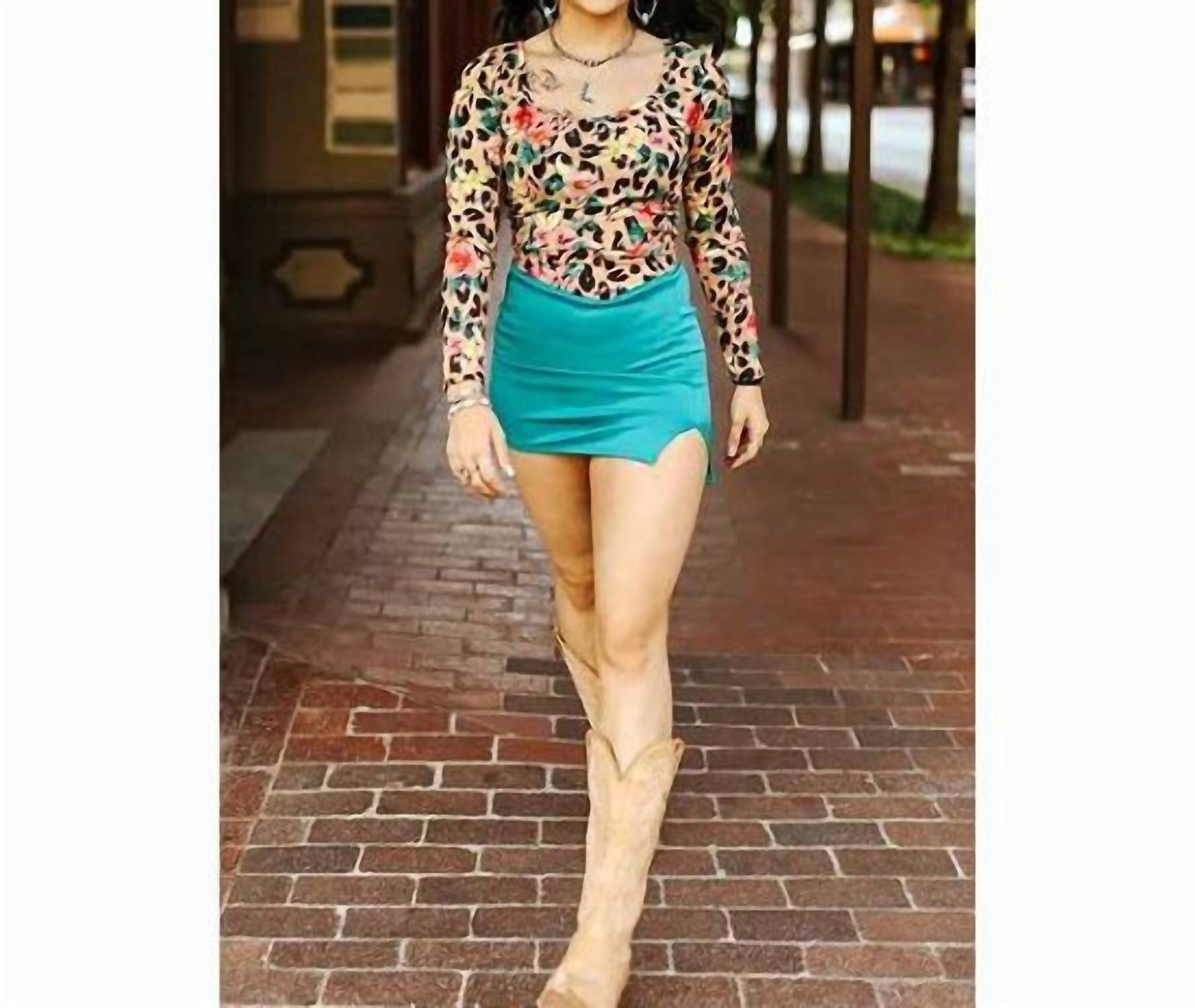 Lucky & Blessed - Leopard & Floral Ribbed Long Sleeve Top
