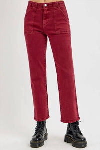 Risen - High Rise Patch Pockets Ankle Flare Pants