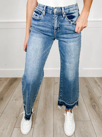 Saige Denim - Kinley Tummy Control Distressed Wide Leg Cropped Jeans