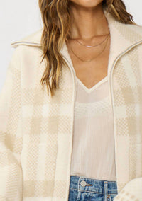 Lovestitch - Plaid Knit Zip-up Bomber Jacket