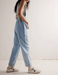 Sweetkama - Denim Adjustable Shoulder High Roller Jumpsuit