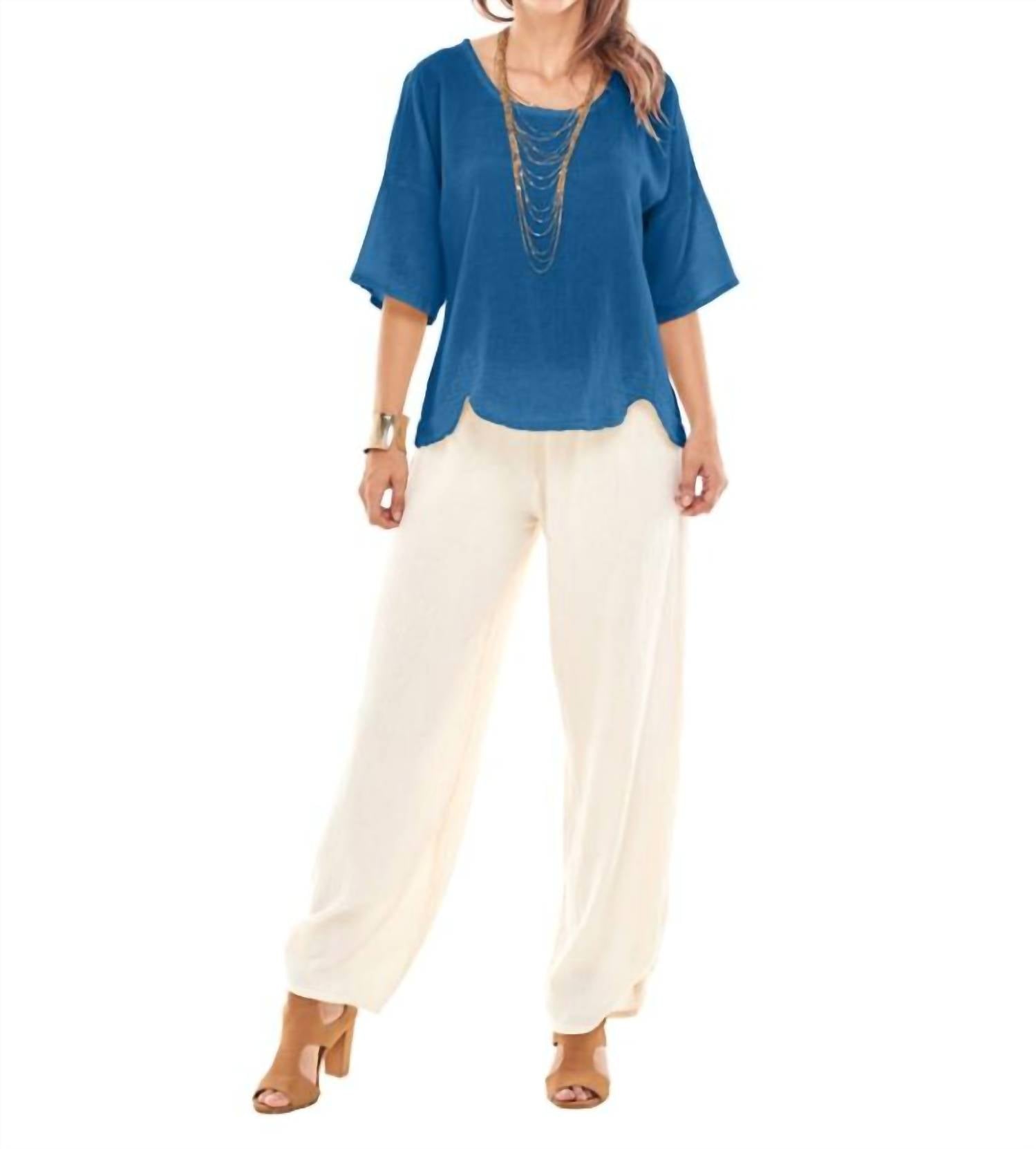 Oh My Gauze! Scallop Top in azul 1 - women's blouse
