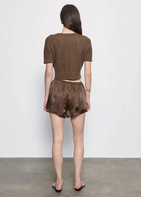 Enza Costa - Linen Open Knit Cropped Short Sleeve Sweater