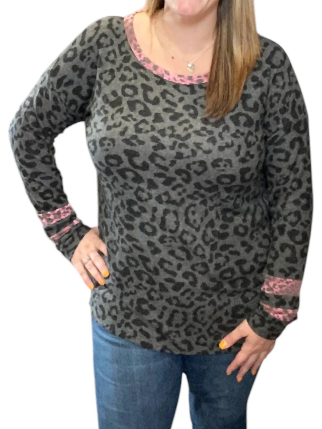 Honeyme - Leopard with Wine Accent Sweater
