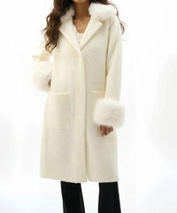 Joseph Ribkoff - Detachable Faux Fur Trim Long Sleeve Coat