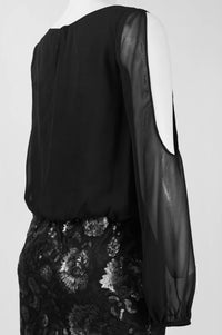 Aidan Mattox - 3/4 Cutout Sleeve Embellished Dress