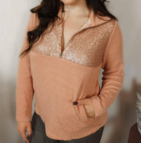ANDREE BY UNIT Reese Sequin Pullover Sweatshirt in pink - women's top - detail view
