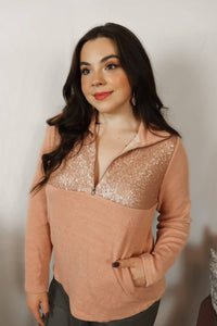 ANDREE BY UNIT Reese Sequin Pullover Sweatshirt in pink - women's top - alternate view