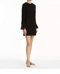 Oscar de la Renta Long Sleeve With Cutout Detail & Collar Tweed Dress in black - women's dress - detail view