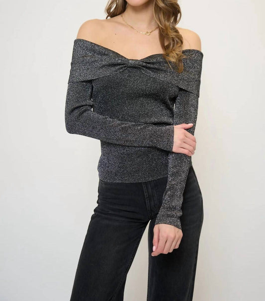 Central Park West - Collette Ribbed Lurex Off The Shoulder Sweater