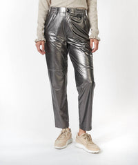ESQUALO Metallic Straight Leg Trousers in silver - women's pants