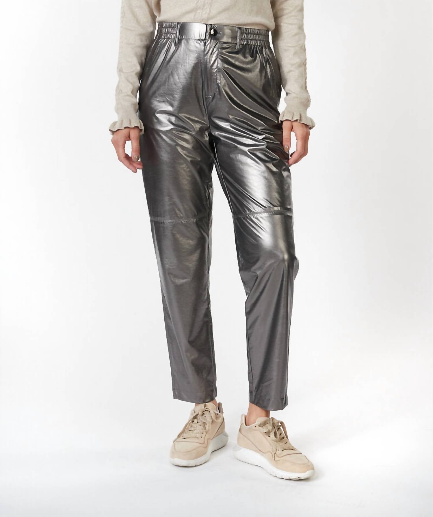 ESQUALO Metallic Straight Leg Trousers in silver - women's pants
