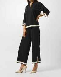 Joseph Ribkoff Sweater Knit Colour Block Culotte Pants in black vanilla - women's pants - alternate view