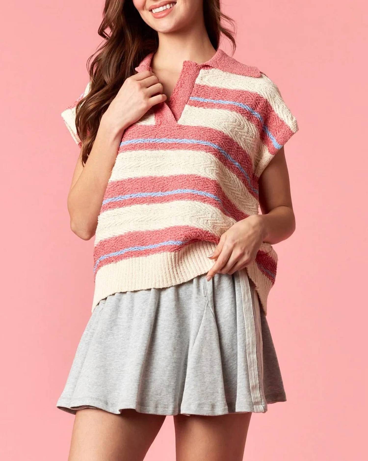 Peach Love - Island Vibes Striped Sweater Top