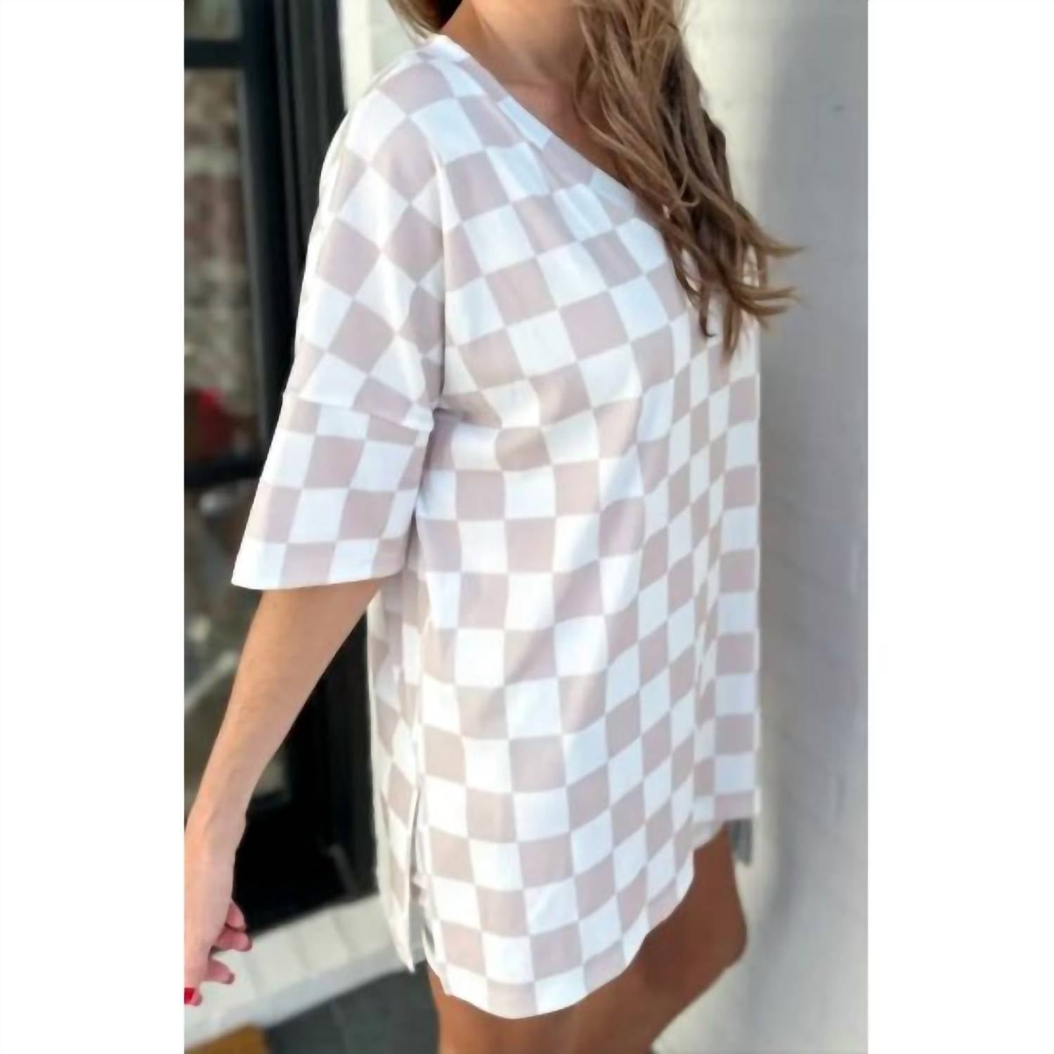 Jess Lea - Neutral Checkered V-Neck Short Set