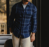 The Normal Brand Mountain Overshirt in indigo plaid - men's shirt - view 4