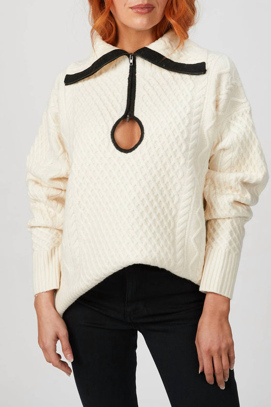 CABLE KNIT KEY HOLE SWEATER