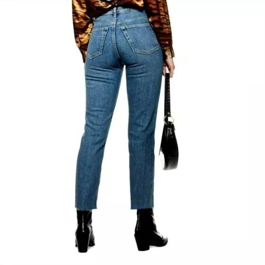 Topshop - High Rise Raw Hem Cropped Straight Leg Denim