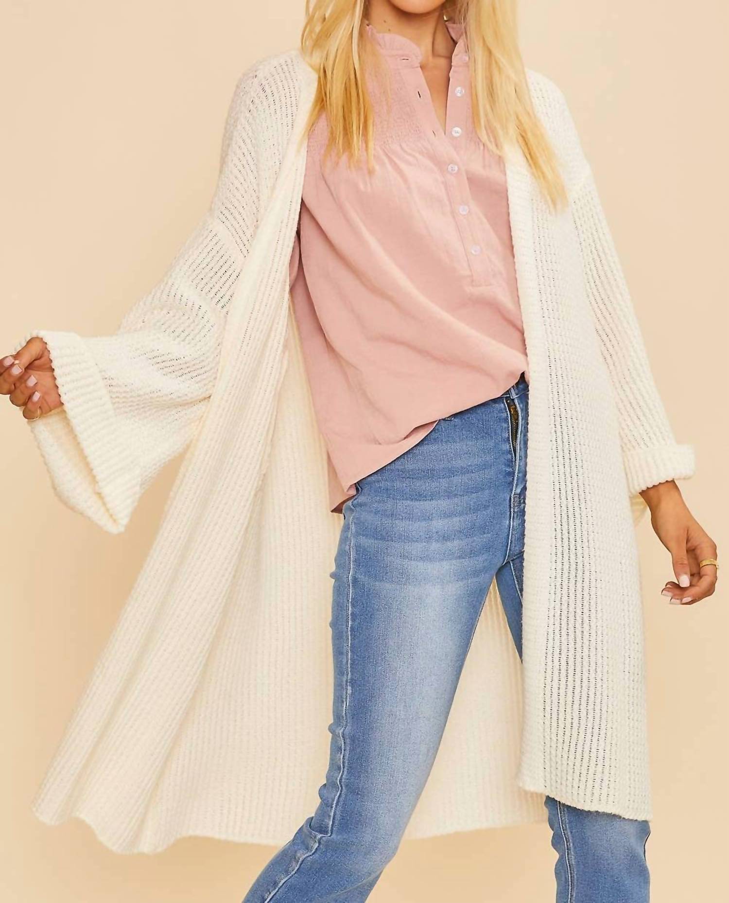 Anniewear - Knit Waffle Sweater Cardigan