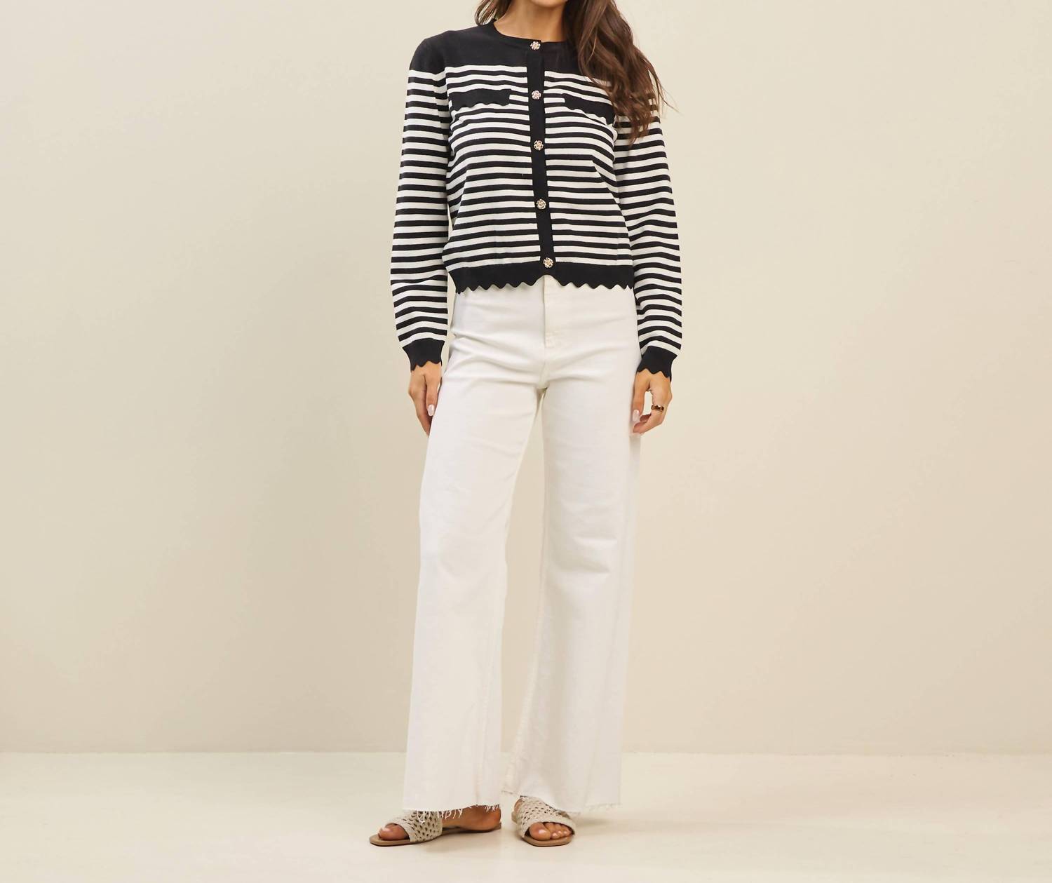 Able - Scalloped Stripe Cardigan