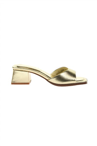 CHINESE LAUNDRY Women's Liinda Block Heel Slide Sandal in gold - women's sandal - detail view