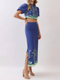 Tcec - Botanical Border Print Maxi Skirt