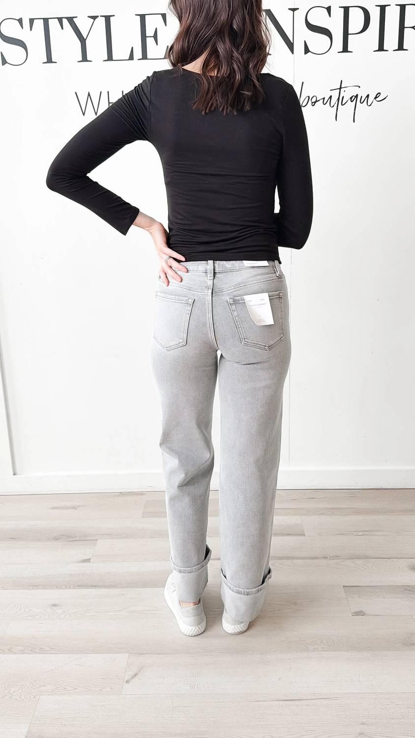 Flying Monkey - Mid Rise Cuffed Wide Leg Jeans