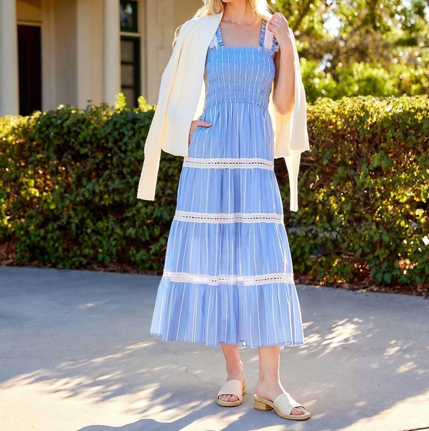 Karen Kane - Stripe Sleeveless Tiered Midi Dress