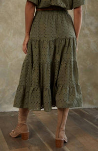 By Together Emme Eyelet Maxi Skirt in moss - women's skirt - detail view