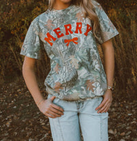 LivyLu Christmas Short Sleeve Tee in camo - women's t-shirt