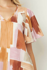 entro Flutter Sleeve V Neck Blouse in multi - women's blouse - view 6